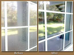 Before and after window cleaning — a spotted, filmy pane next to a crystal-clear one